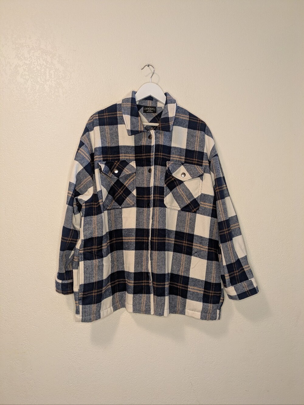 HFX Men's Navy and Cream Plaid Flannel Shirt Jacket